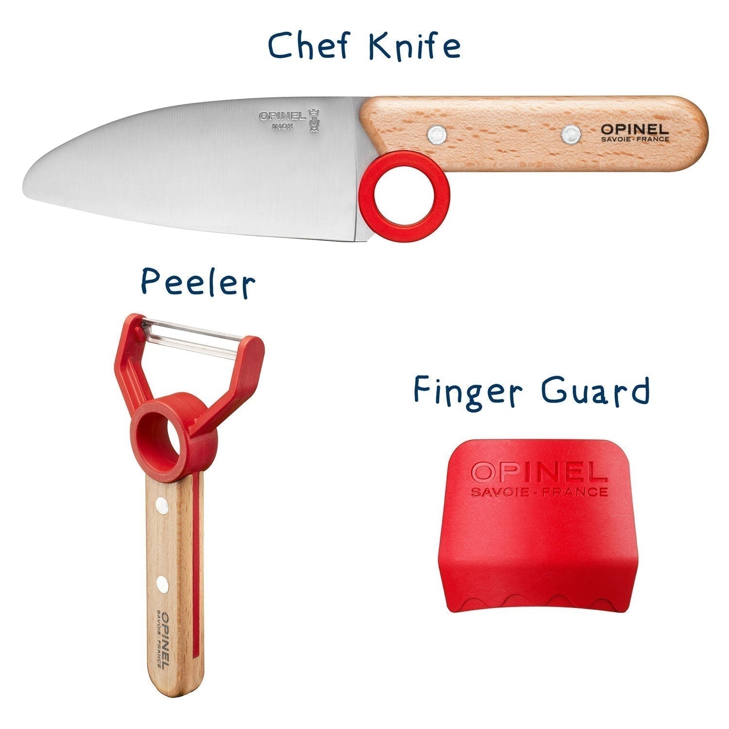 Opinel Le Petit Chef - 3 PieceSet (Knife, Peeler & Finger Guard) - Red