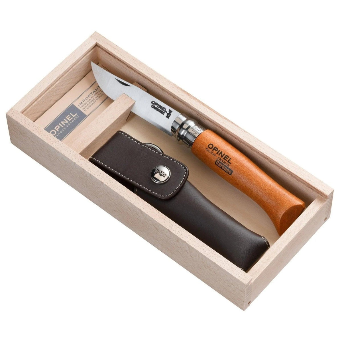 Opinel No.08 Carbon Steel Folding Knife with Sheath Set