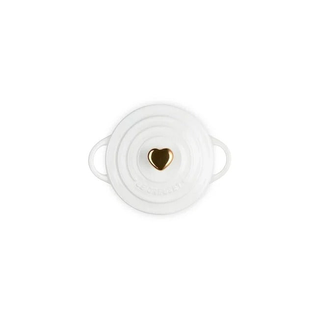 Le Creuset Mini Cocotte, White with Rose Gold Heart Knob