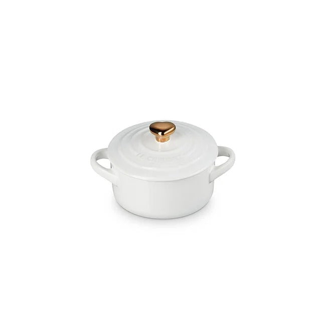 Le Creuset Mini Cocotte, White with Rose Gold Heart Knob