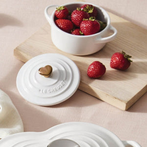 Le Creuset Mini Cocotte, White with Rose Gold Heart Knob