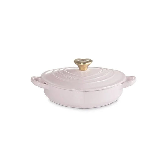 Le Creuset Shallow Heart Cocotte with Light Gold Heart Knob, 1.25 Quart - Shallot