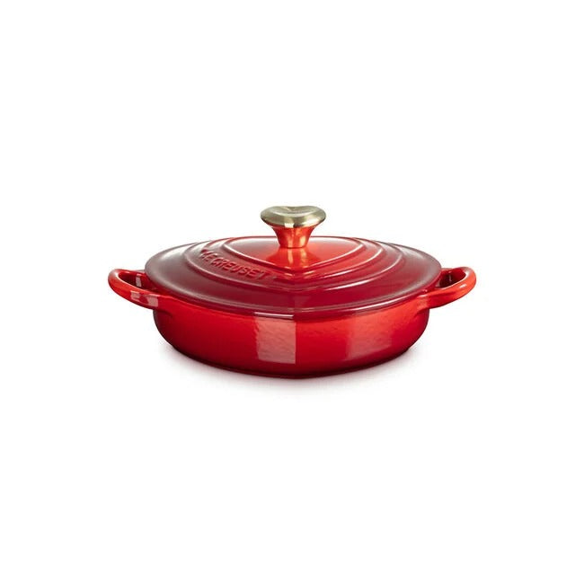 Le Creuset Shallow Heart Cocotte with Light Gold Heart Knob, 1.25 Quart - Cerise