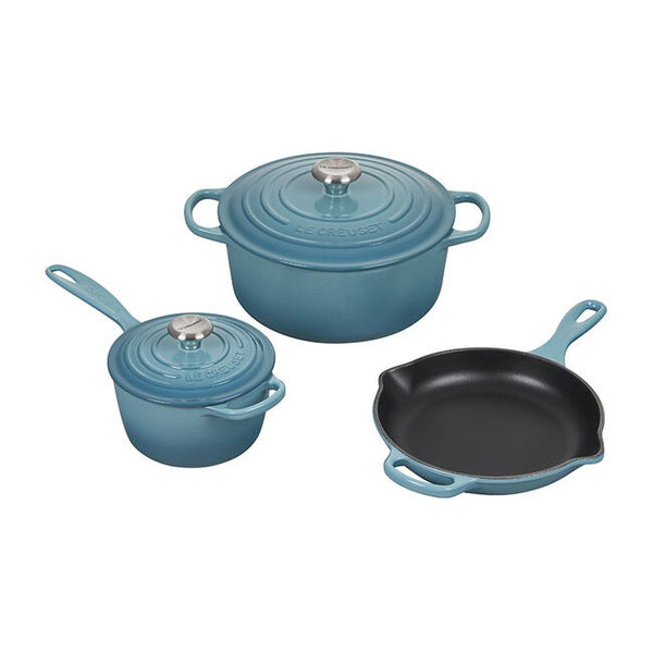 Chantal Enameled Cast Iron Cookware, 5 pc Set, Sea Blue