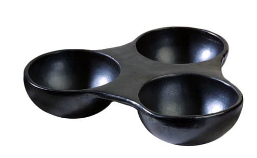 Chamba Cookware Authentic Chamba Triple Dish - Elegant, All-Natural Black Clay Platter for Salsas, Appetizers and More - Handmade in Colombia